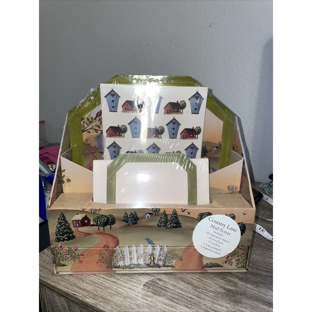 Vintage New Seasons Mail Sorter 2-Slot with Drawer Country Lane Organizer Caddy